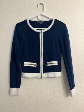 Forever 21 Navy and White Zip-Trim Cardigan